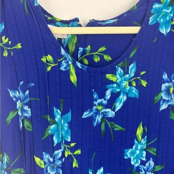 ANNA MAXWELL Hawaiian Blue Floral Maxi Dress pleated front - 20W - Picture 2 of 8
